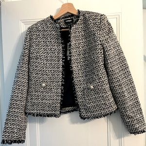 NWT Express tweed blazer with gold button pocket detail.